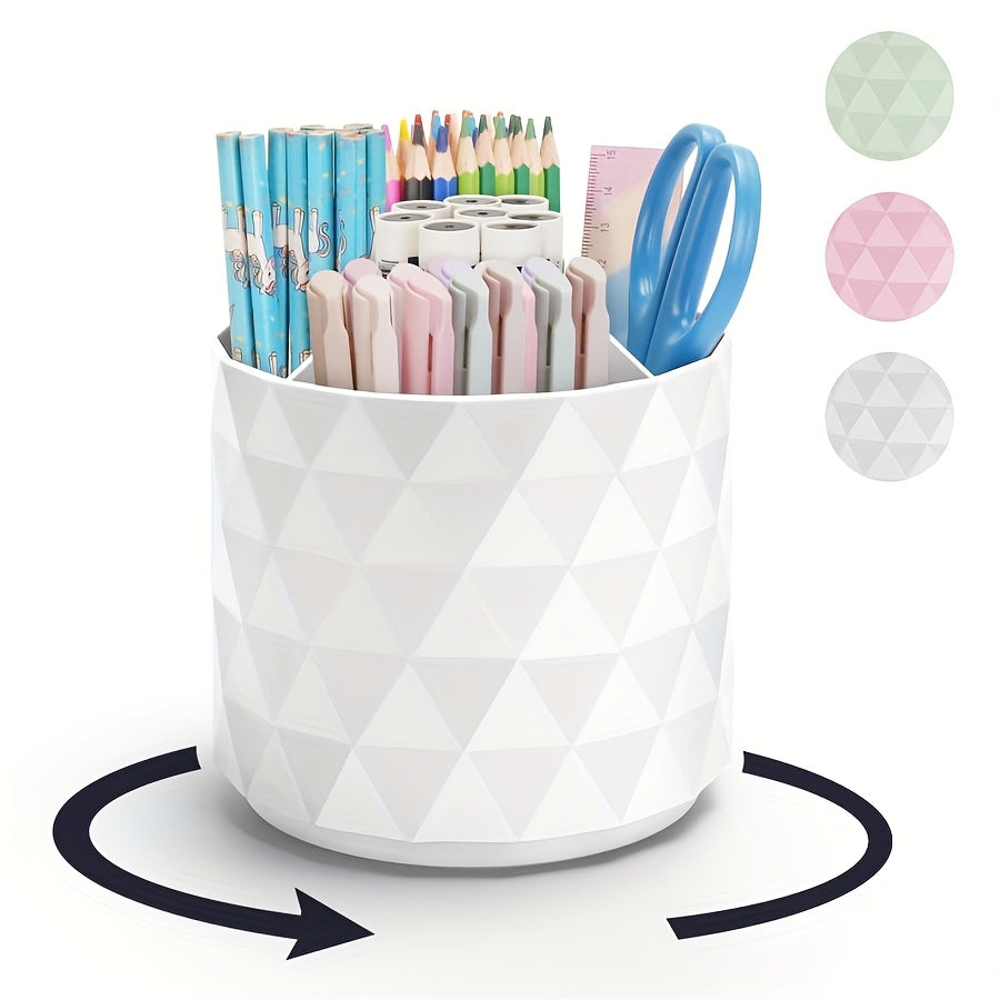 1pc Diamond-Shaped Cosmetic Display Case, Polished Plastic Makeup Brush Storage, Multi-Grid Desk Organizer, Dust-Proof Beauty Pen Holder, with 360 Degree Rotating Feature, for Dressing Table & Office Stationery, Unscented