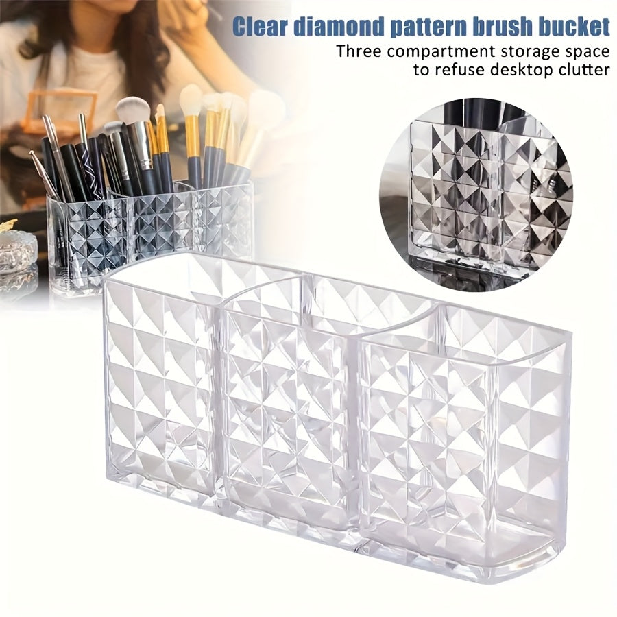 1pc Acrylic Makeup Brush Organizer - Large Capacity Cosmetic Storage Box with Transparent Design, Ideal for Brushes, Eyebrow Pencils, Lipsticks - Lightweight Polished Finish, No Installation Required, Makeup Vanity Desk Accessory, Sleek Design, Durable