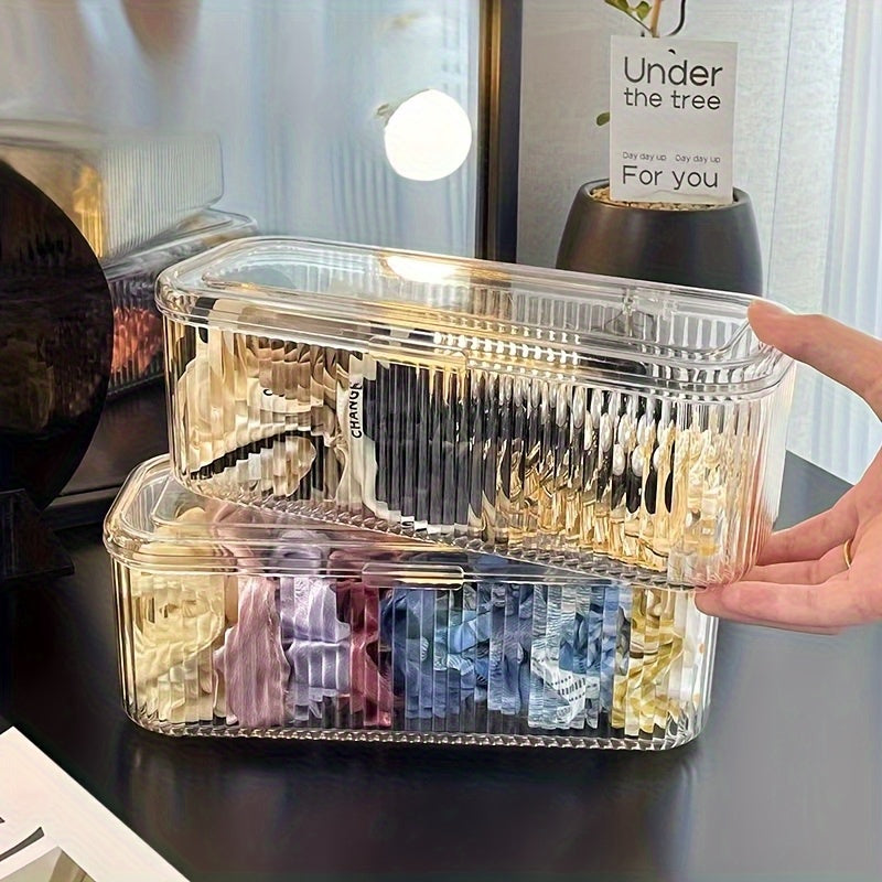 Clear Plastic Storage Box with Lid - Transparent, Stackable Organizer for Makeup Brushes, Hair Accessories, and Beauty Tools - Ideal for Bedroom or Bathroom Vanity, Makeup Storage Organizer