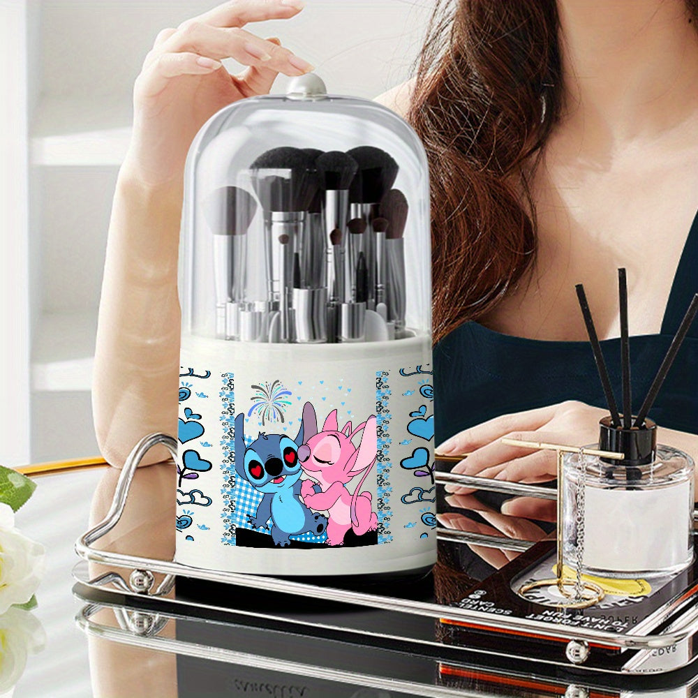1pc Stitch & Lilo Themed Rotating Makeup Brush Organizer - Large Capacity Plastic Storage Box with 360-Degree Rotation, Ideal for Cosmetics, Stationery, and Desk Organization, Holiday Gift Idea, Desk Organization | Playful Design | Durable Plastic, Stitch