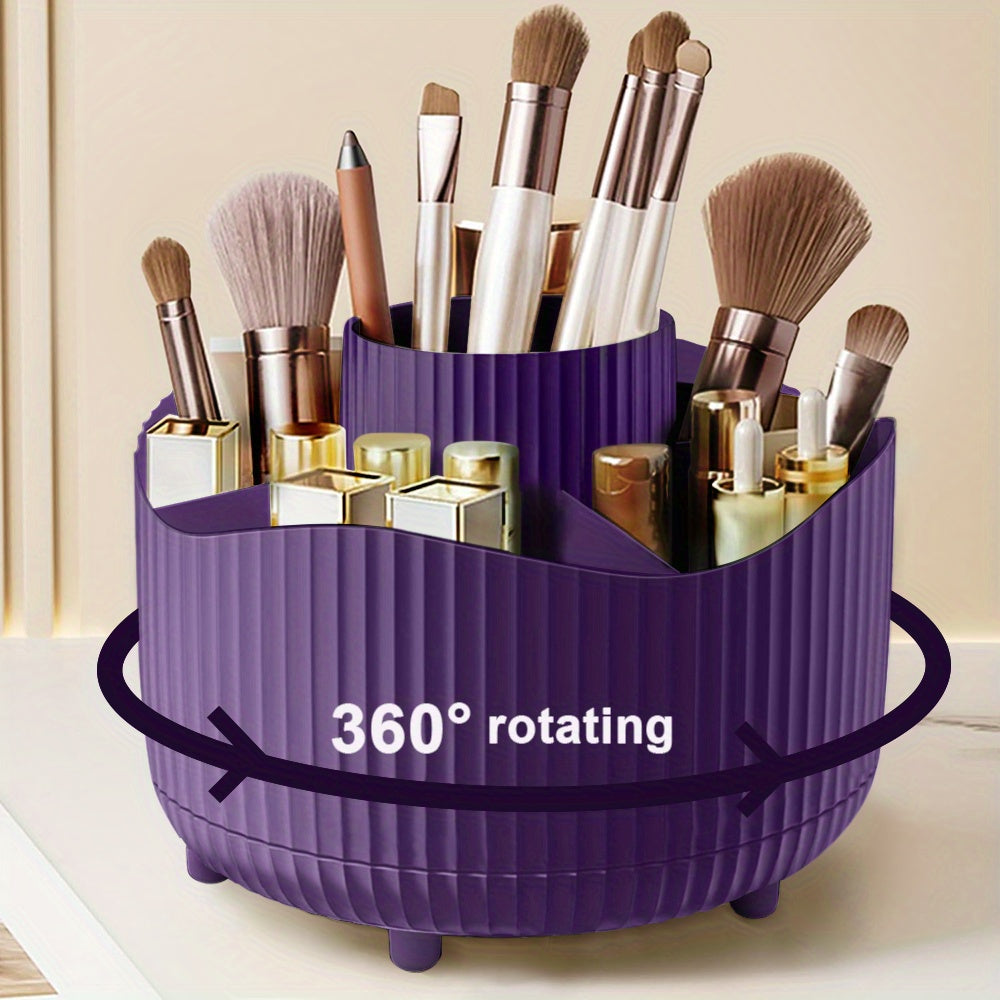 360° Rotating Cosmetic Organizer - Large Capacity Makeup Storage Case with Multiple Compartments for Brushes, Eyebrow Pencils, Eyeshadow & Stationery - Durable Plastic, Ideal for Home & School Use, 9pcs Style Options, Makeup Vanity Desk, Sleek Design,