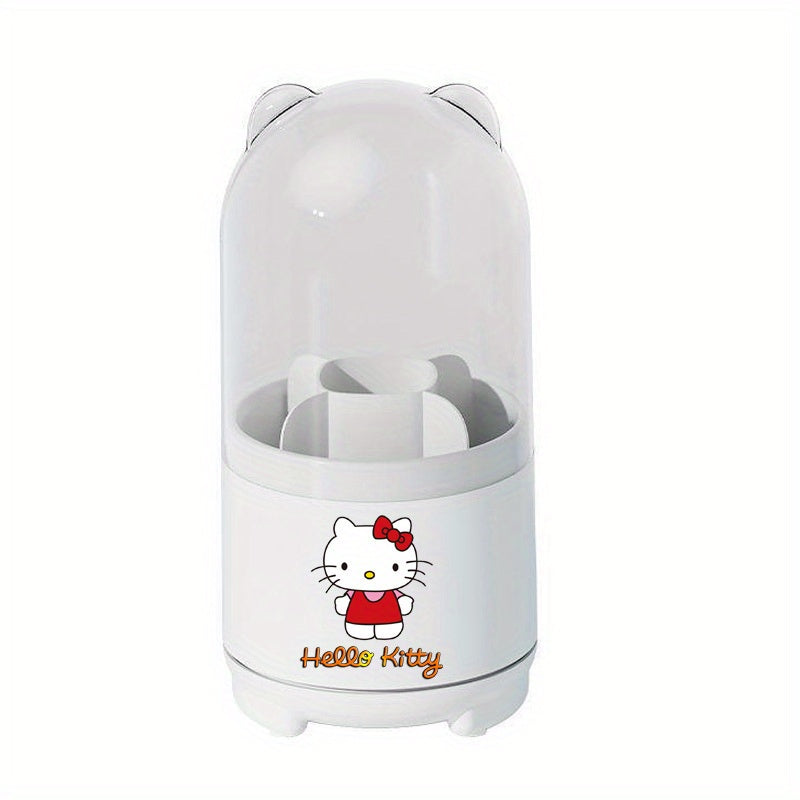 Sanrio Genuine 360° Rotating Makeup Brush Organizer with Dustproof Lid, Desktop Pen Holder and Eyebrow/Eye Shadow Brush Storage Box