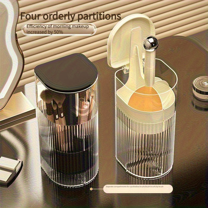 [Automatic Lifting Cylinder] High-End Automatic Lifting Dustproof Storage Cylinder | Desktop Brush And Lipstick Organizer for Press-Type Makeup Brushes