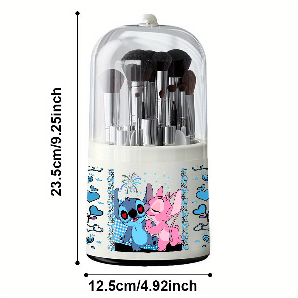 1pc Stitch & Lilo Themed Rotating Makeup Brush Organizer - Large Capacity Plastic Storage Box with 360-Degree Rotation, Ideal for Cosmetics, Stationery, and Desk Organization, Holiday Gift Idea, Desk Organization | Playful Design | Durable Plastic, Stitch