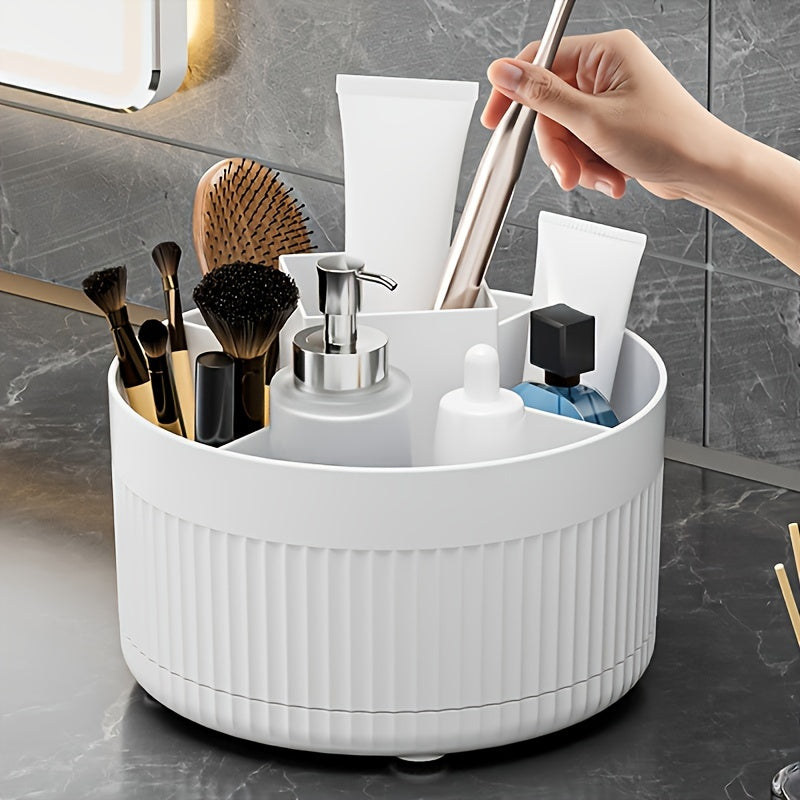 [5-Compartment Rotating Makeup] 360° Rotating 5-Compartment Luxury Makeup Organizer | Durable Odor-Free Plastic, Desktop, Freestanding, No Assembly, Use Without Electricity