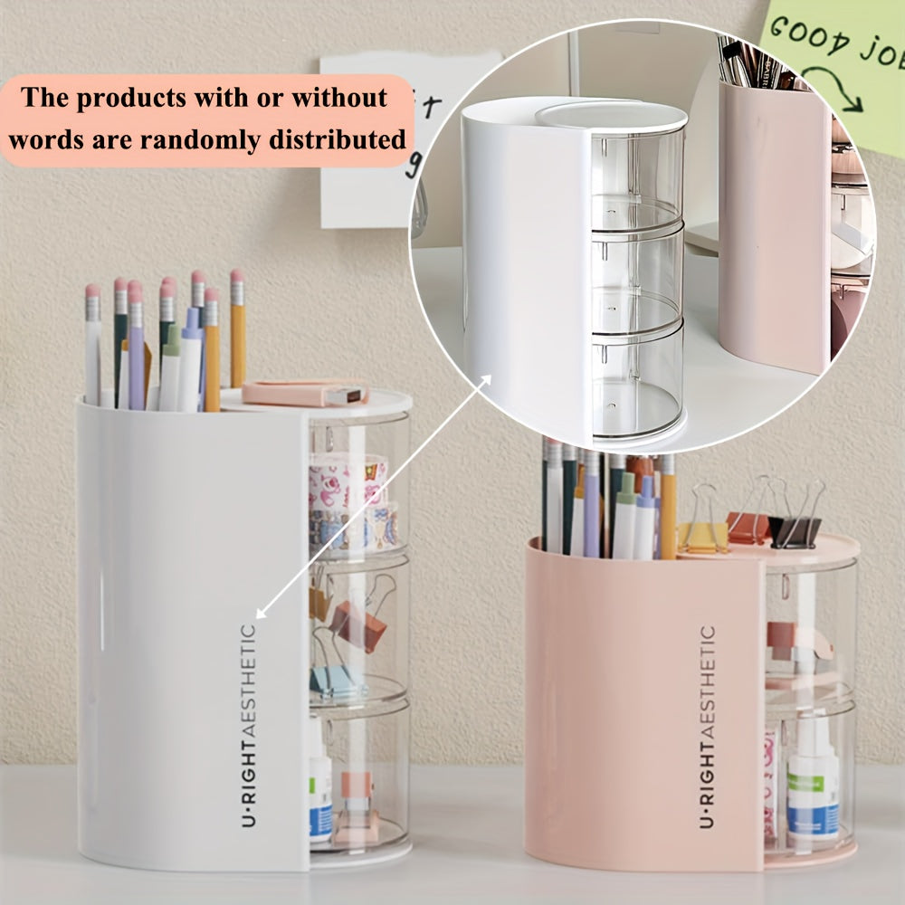 2/3-Tier Makeup Organizer with Brush Holder, Dustproof White/Pink Powder Puffs Storage Box,Compact Dsktop Cushions Holder Container with Brushes Case,Hair Clip & Jewelry Storage Drawel Bin,Perfect for Vanity Table,Bathroom