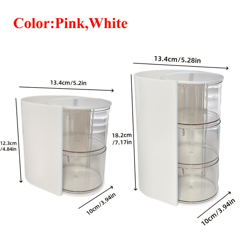 2/3-Tier Makeup Organizer with Brush Holder, Dustproof White/Pink Powder Puffs Storage Box,Compact Dsktop Cushions Holder Container with Brushes Case,Hair Clip & Jewelry Storage Drawel Bin,Perfect for Vanity Table,Bathroom