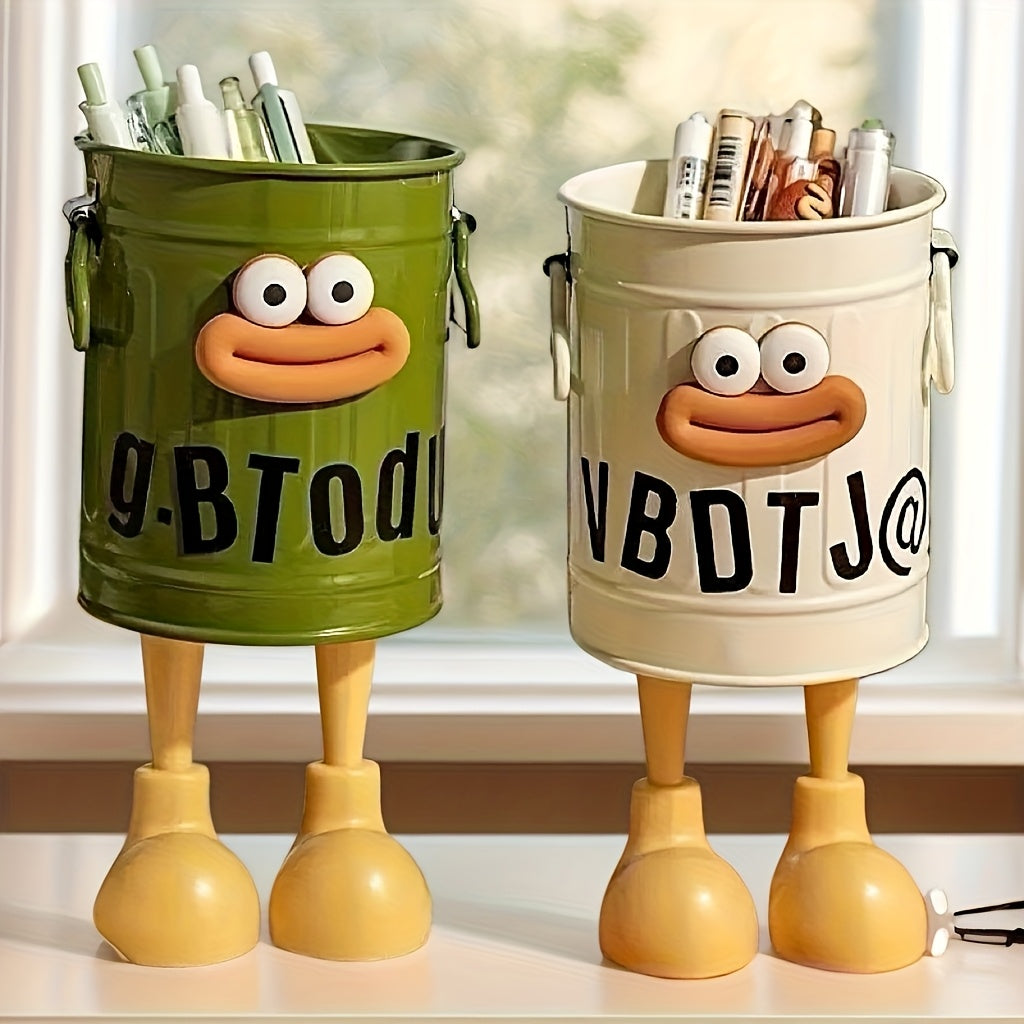 2pcs Cute Big Mouth Design Office Pencil Case Makeup Brush Storage Bucket Suitable For School, Office, Desktop Storage Gift Stickers Can Be Designed By Yourself
