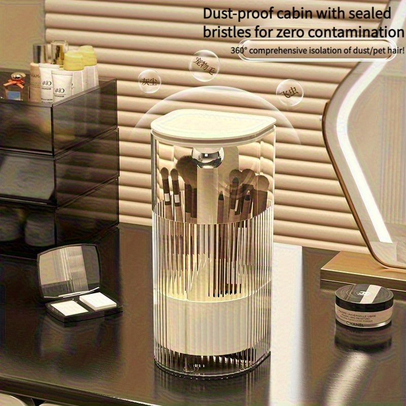 [Automatic Lifting Cylinder] High-End Automatic Lifting Dustproof Storage Cylinder | Desktop Brush And Lipstick Organizer for Press-Type Makeup Brushes