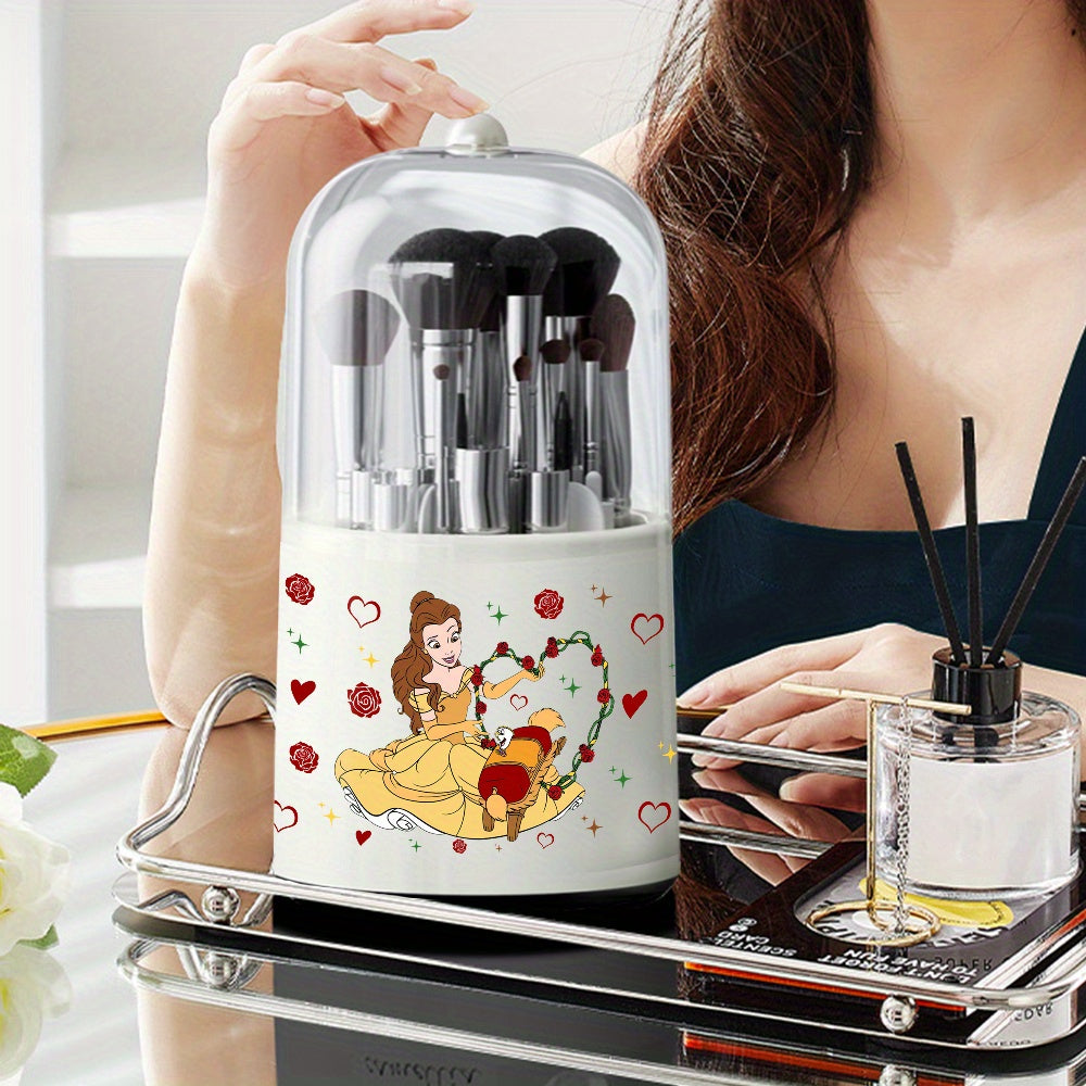 1pc Beauty and the Beast Belle 360° Rotating Makeup Organizer - Multifunctional Plastic Desktop Storage Cabinet for Brushes, Pens, and Accessories, Ideal for Office, School, Home Dressing Table, Desk Storag