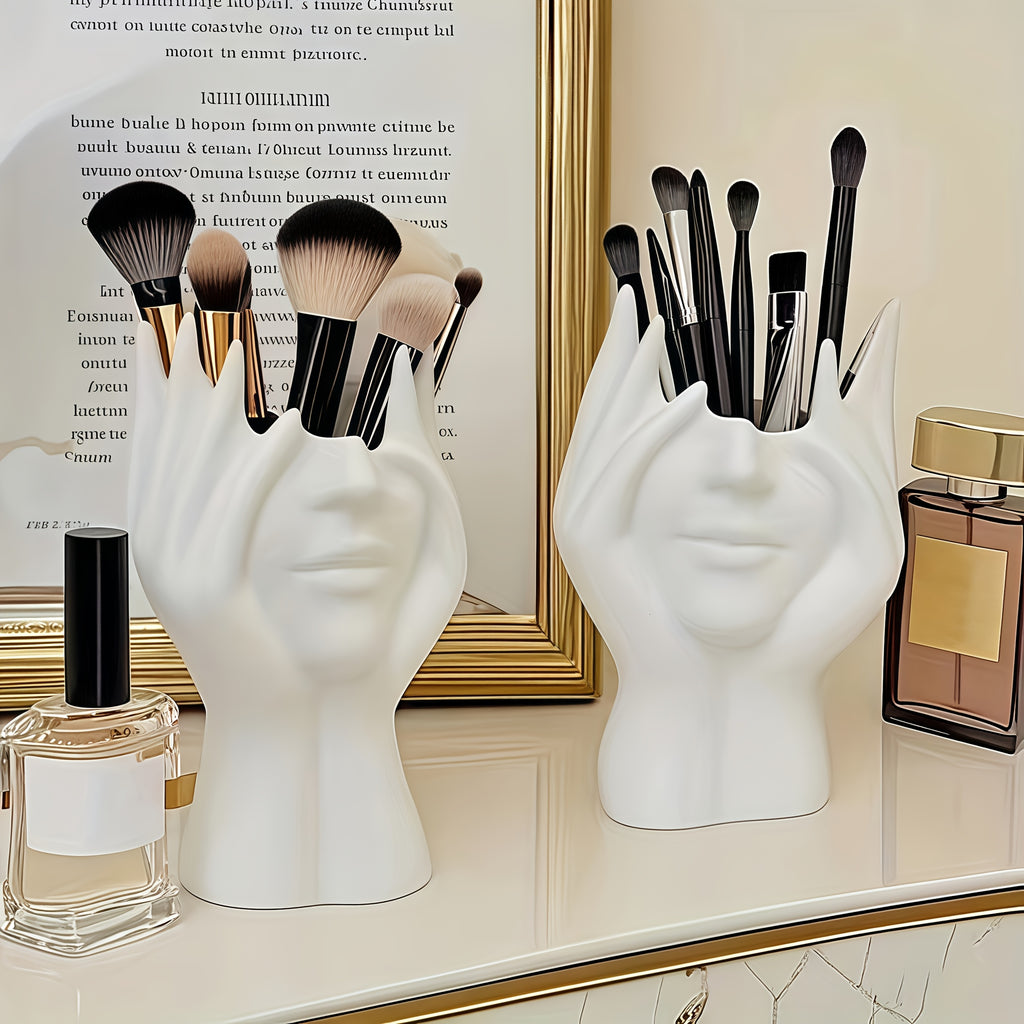 1pc Bohemian Style Cosmetic Organizer, Creative Artistic Figure Makeup Brush Holder | Desktop Display Box, Lightweight Bathroom Vanity Storage Jar with Unique Design for Makeup Brushes
