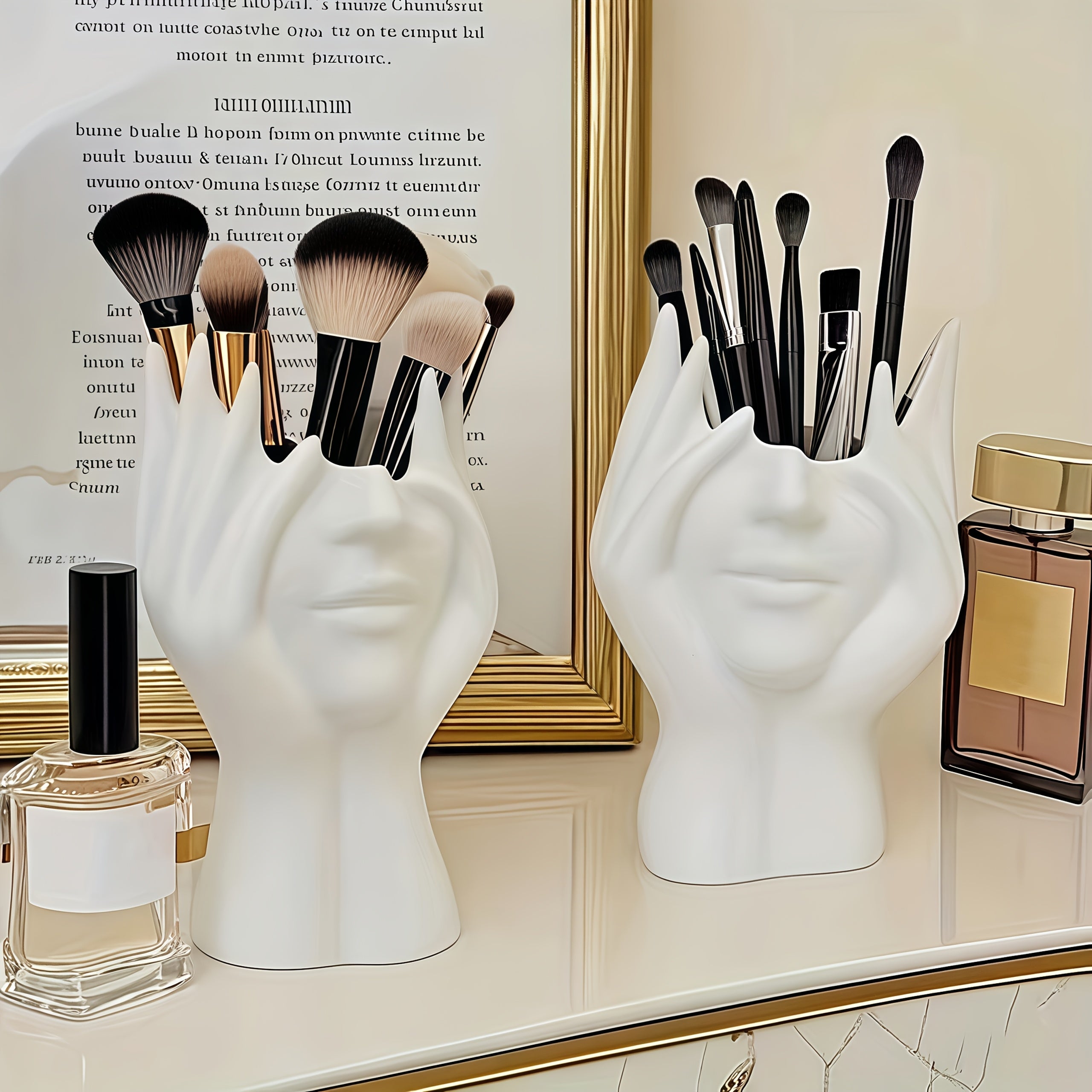 1pc Bohemian Style Cosmetic Organizer, Creative Artistic Figure Makeup Brush Holder | Desktop Display Box, Lightweight Bathroom Vanity Storage Jar with Unique Design for Makeup Brushes