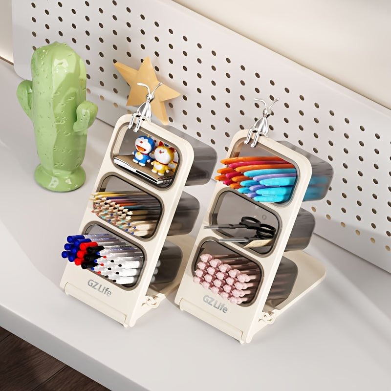 1 Makeup Brush Organizer, Makeup Brush Holder|Sleek White Design|Durable Plastic, Freestanding Cosmetic Storage Box|Polished Finish|Lightweight & Portable| Independent Storage|For Bedroom & Bathroom