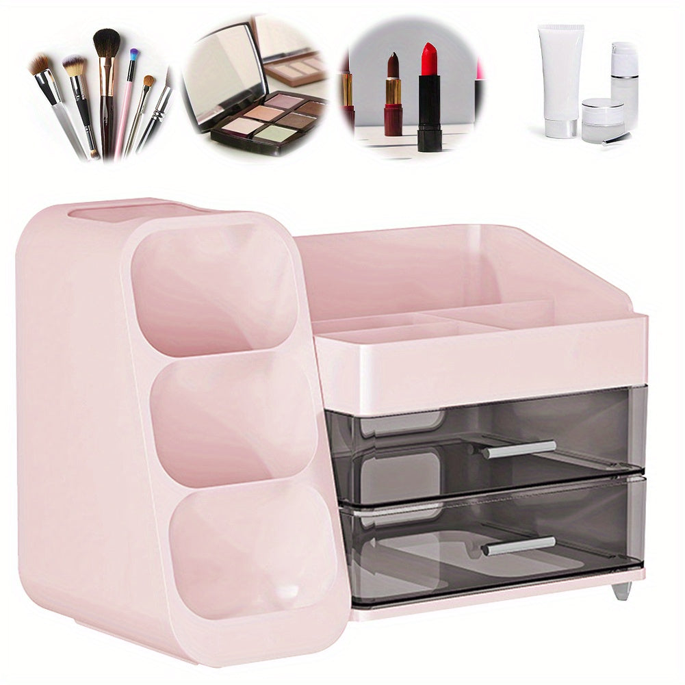 Plastic Desktop Organizer Makeup Organizer Box with Drawers Makeup Storage Box Dustproof Cosmetic Display Case for Lipstick Makeup Brush