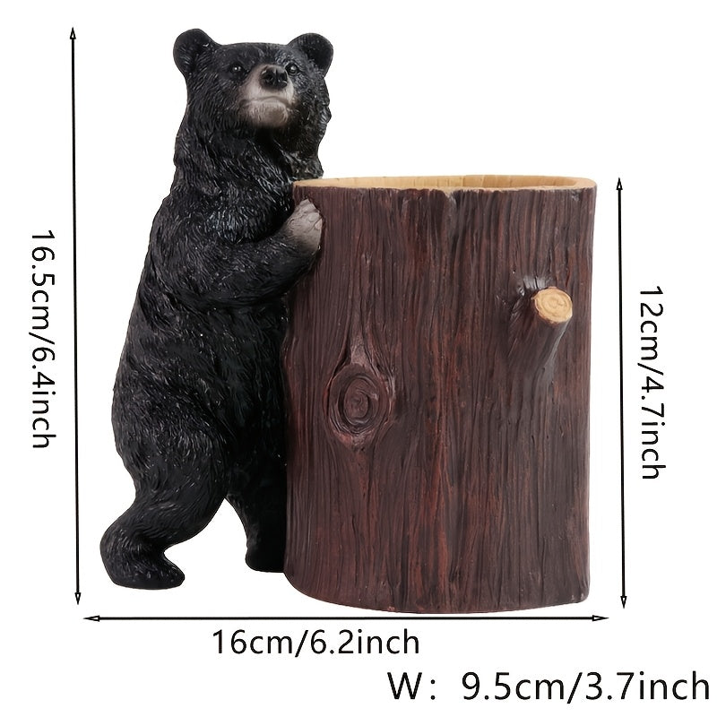 Elegant Large Bear Makeup Brush Holder - Resin Art Sculpture with Anti-Drop Design, Lightweight & Durable, Perfect for Vanity or Bathroom Decor, Ideal for 11 Festivals, Makeup Brush Holder for Vanity, Decorative, Unique, Creative, Statue, Ornament,