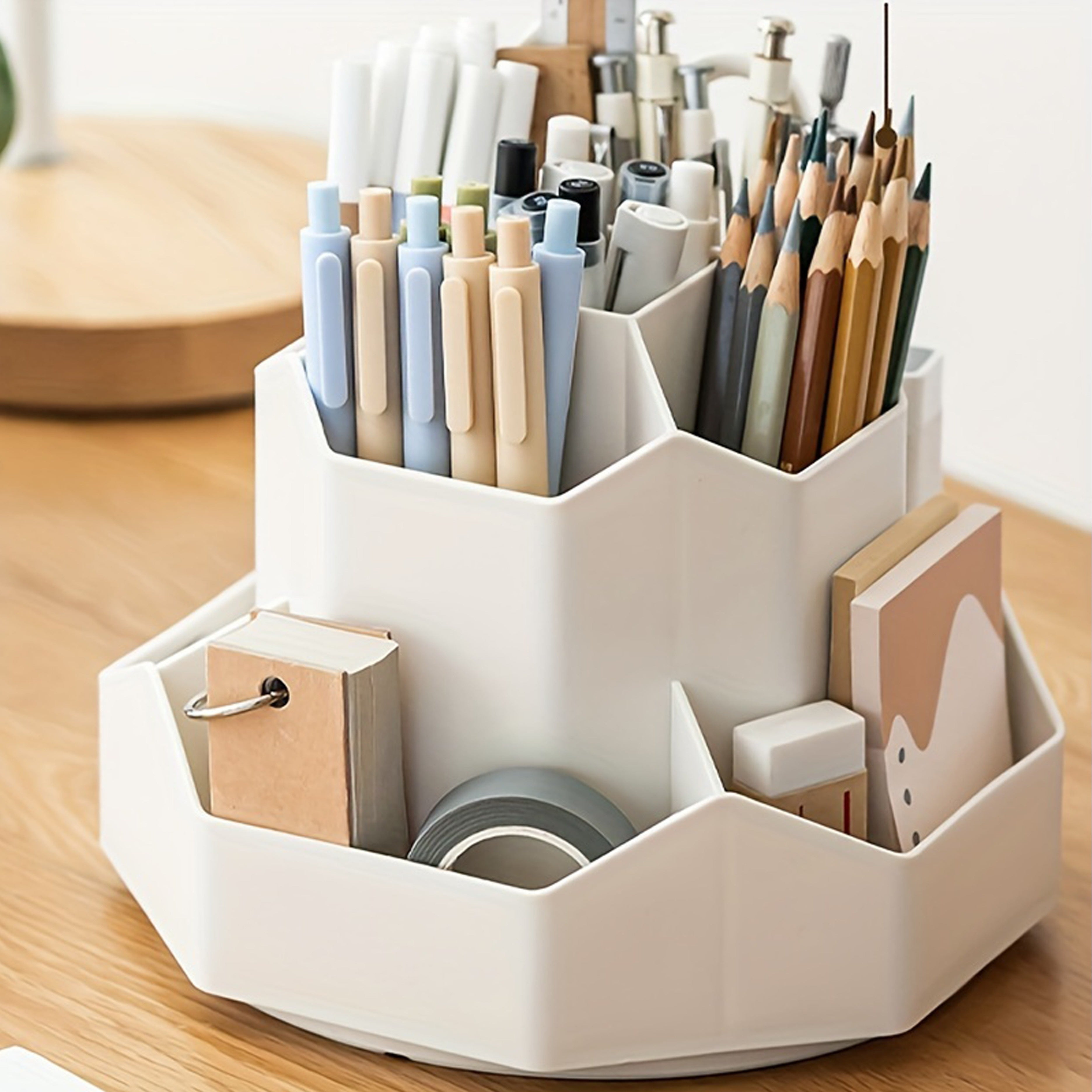 1pc Large Capacity Multi-Compartment Pen Holder and Makeup Brush Organizer for Desk and Home Office with Desktop Cosmetic Storage Box and Art Supply Storage