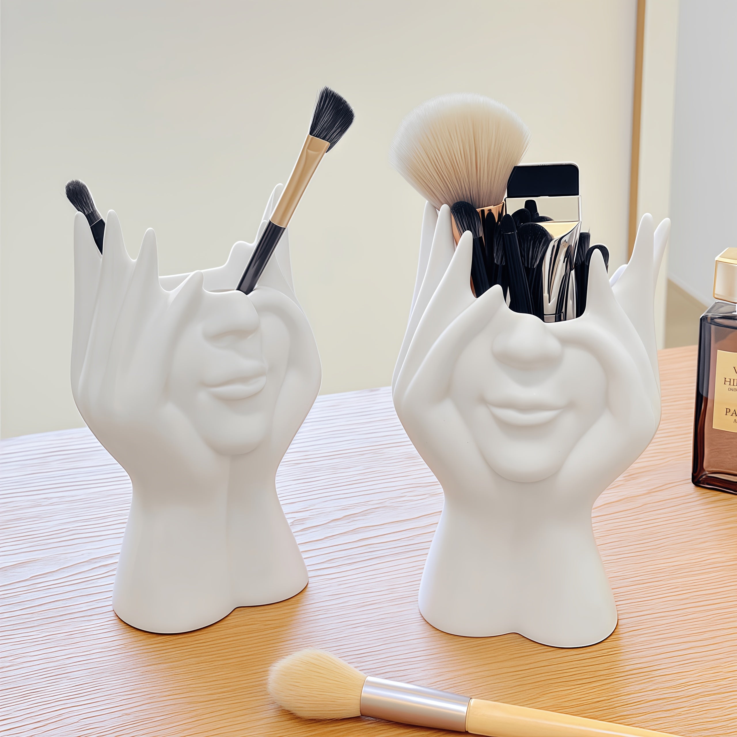 1pc Bohemian Style Cosmetic Organizer, Creative Artistic Figure Makeup Brush Holder | Desktop Display Box, Lightweight Bathroom Vanity Storage Jar with Unique Design for Makeup Brushes