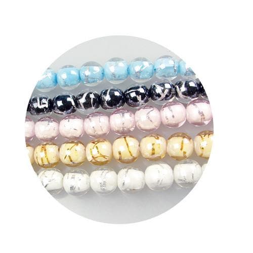 #16'' Strand Lampwork Glass Foil Striped Beads, 14mm