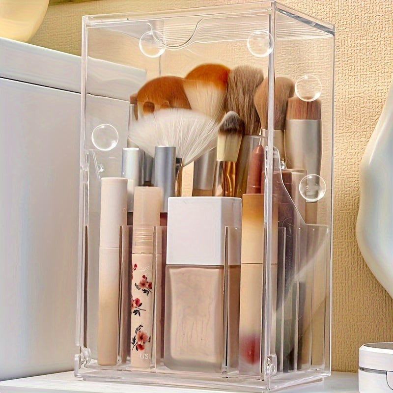 Clear Plastic Makeup Brush Organizer - Flip-Top Cosmetic Storage Box for Desk, Under 3.2 Cubic Feet Capacity, Jewelry Making Display & Packaging Supplies, Beading&Jewelry Making