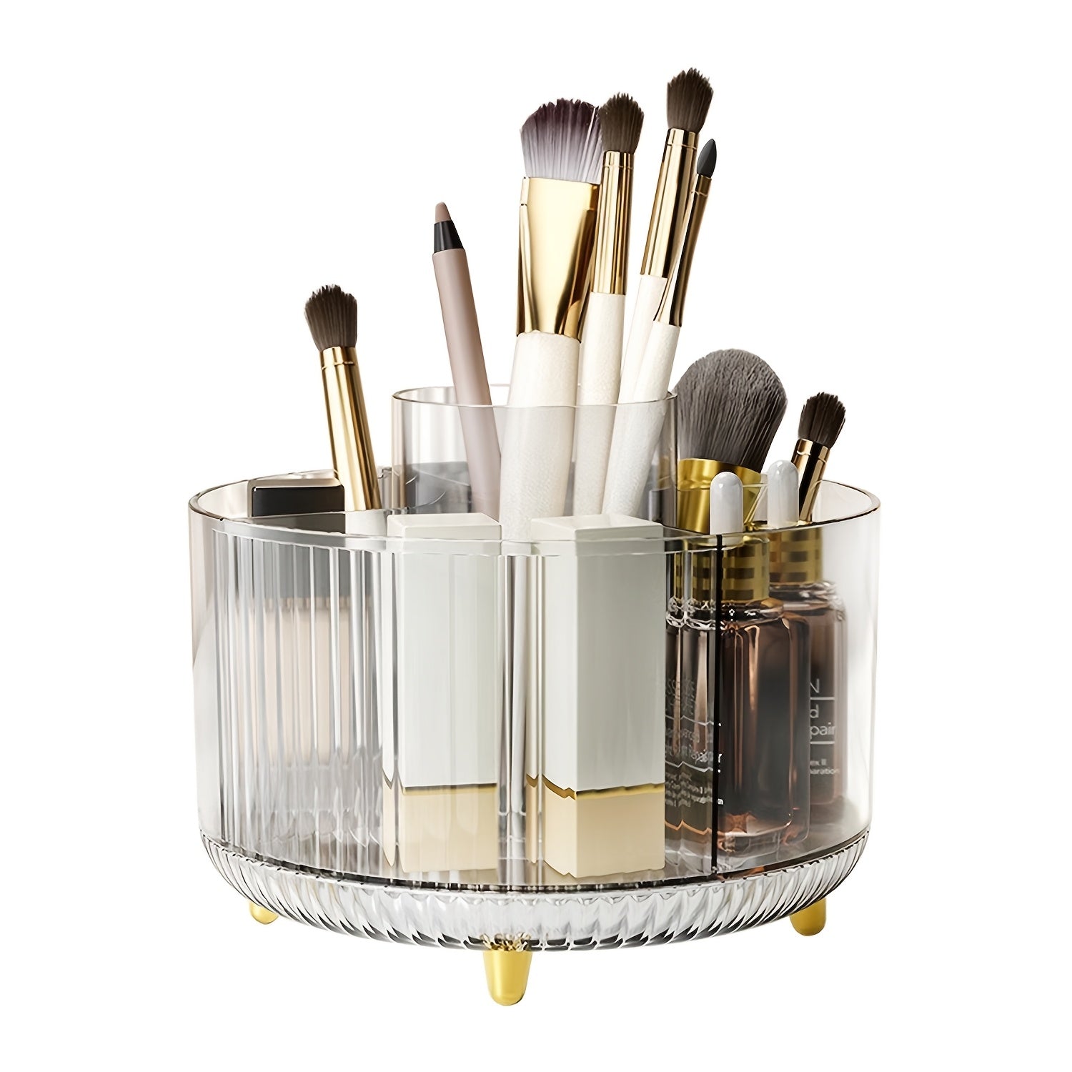 [5 Compartments Storage Box] 5 Compartments 360° Rotating Storage Box | Transparent Cosmetic Storage Box, Stationery Organizer, Large Capacity Storage Box for Home Organization, Desktop Makeup Brush, Lipstick, Pens, Stationery Storage And Organization,