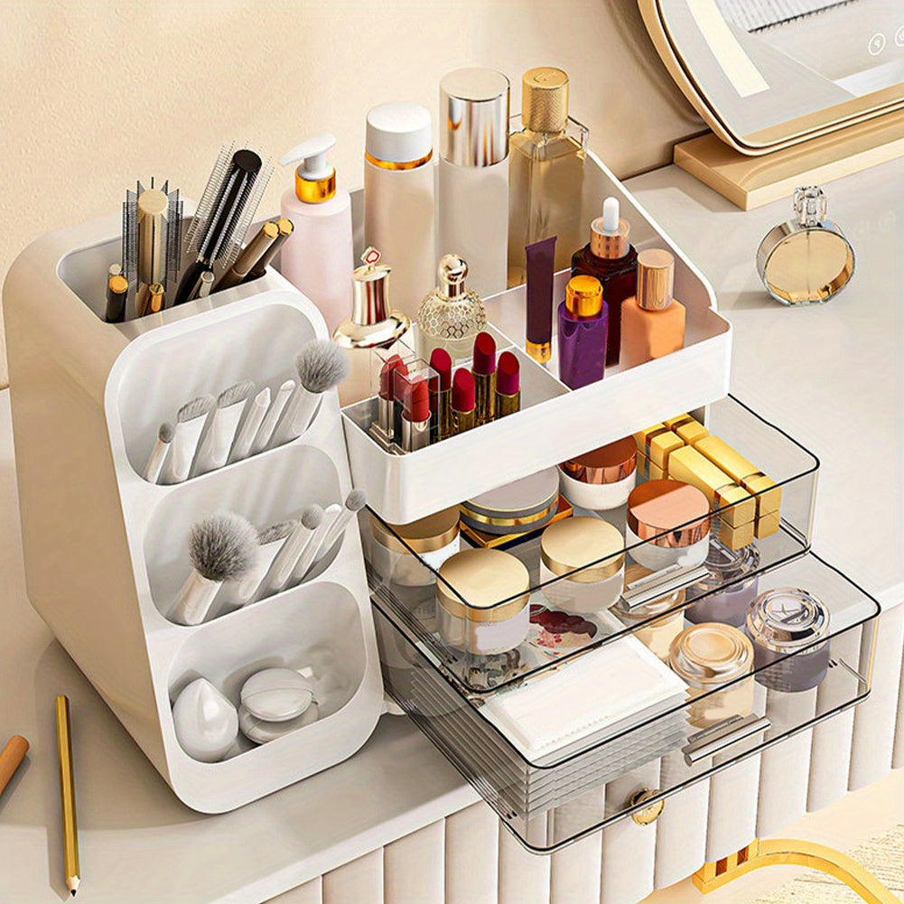 Plastic Desktop Organizer Makeup Organizer Box with Drawers Makeup Storage Box Dustproof Cosmetic Display Case for Lipstick Makeup Brush