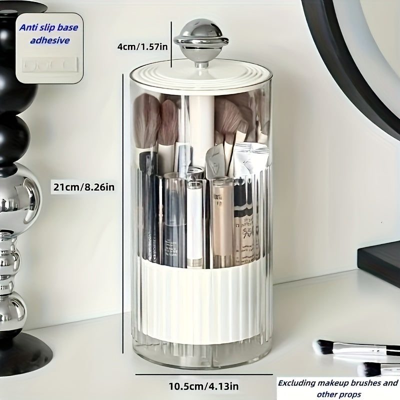 [Makeup Brush Holder] Transparent Press-to-Lift Makeup Brush Holder - Suitable for 5 Family Members - Dustproof Vanity Cosmetic Storage Box - Automatic Lifting Eyebrow Pencil and Brush Bucket - High-End Organizer - Advanced Texture Desktop Press-to-Lift