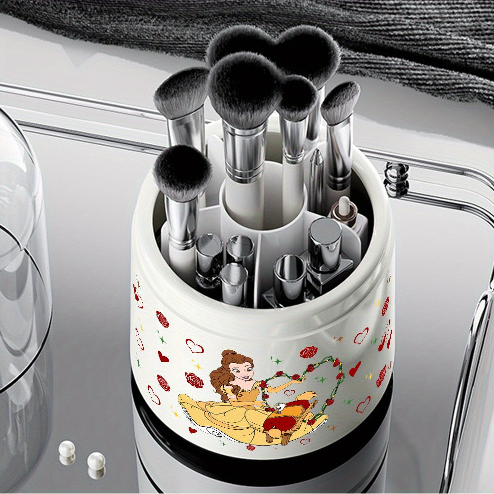 1pc Beauty and the Beast Belle 360° Rotating Makeup Organizer - Multifunctional Plastic Desktop Storage Cabinet for Brushes, Pens, and Accessories, Ideal for Office, School, Home Dressing Table, Desk Storag