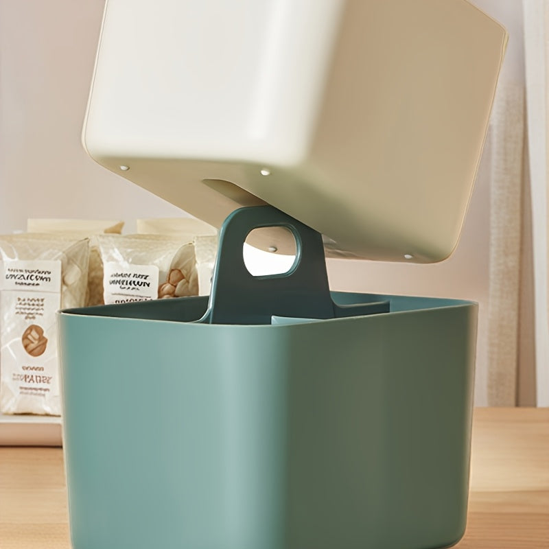 Portable Cosmetic Organizer with Handle - Beige or Teal - Lightweight Bathroom Storage Box, Open-Top Design for Vanity, Makeup, Kitchen, Desk - Durable Plastic Construction - Space-Saving Organizer Basket, Bathroom Organizers And Storage, Kitchen