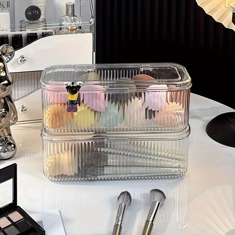 Clear Plastic Storage Box with Lid - Transparent, Stackable Organizer for Makeup Brushes, Hair Accessories, and Beauty Tools - Ideal for Bedroom or Bathroom Vanity, Makeup Storage Organizer