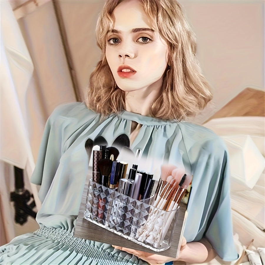 1pc Acrylic Makeup Brush Organizer - Large Capacity Cosmetic Storage Box with Transparent Design, Ideal for Brushes, Eyebrow Pencils, Lipsticks - Lightweight Polished Finish, No Installation Required, Makeup Vanity Desk Accessory, Sleek Design, Durable