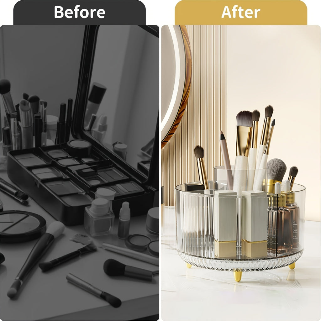 [5 Compartments Storage Box] 5 Compartments 360° Rotating Storage Box | Transparent Cosmetic Storage Box, Stationery Organizer, Large Capacity Storage Box for Home Organization, Desktop Makeup Brush, Lipstick, Pens, Stationery Storage And Organization,