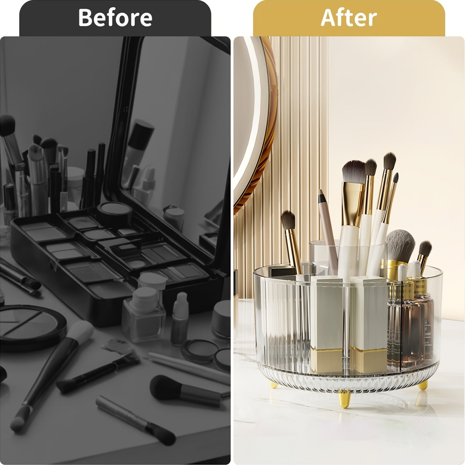 [5 Compartments Storage Box] 5 Compartments 360° Rotating Storage Box | Transparent Cosmetic Storage Box, Stationery Organizer, Large Capacity Storage Box for Home Organization, Desktop Makeup Brush, Lipstick, Pens, Stationery Storage And Organization,