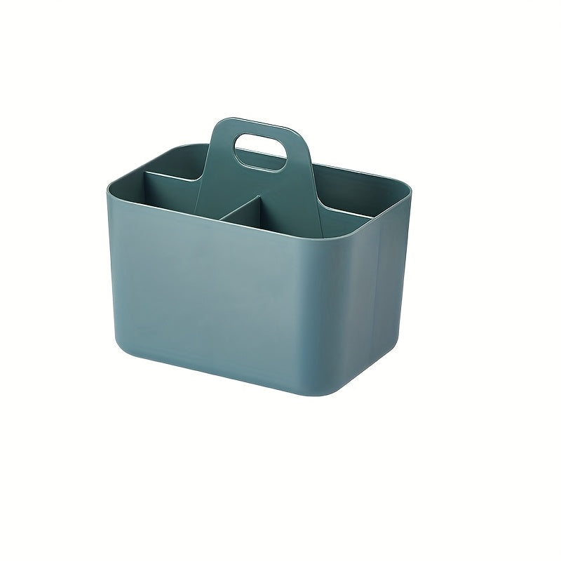 Portable Cosmetic Organizer with Handle - Beige or Teal - Lightweight Bathroom Storage Box, Open-Top Design for Vanity, Makeup, Kitchen, Desk - Durable Plastic Construction - Space-Saving Organizer Basket, Bathroom Organizers And Storage, Kitchen