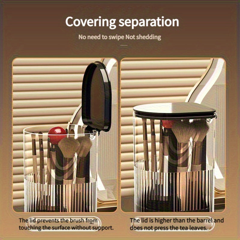 [Automatic Lifting Cylinder] High-End Automatic Lifting Dustproof Storage Cylinder | Desktop Brush And Lipstick Organizer for Press-Type Makeup Brushes