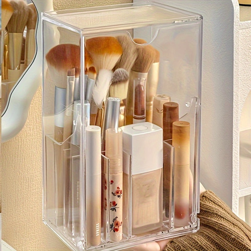 Clear Plastic Makeup Brush Organizer - Flip-Top Cosmetic Storage Box for Desk, Under 3.2 Cubic Feet Capacity, Jewelry Making Display & Packaging Supplies, Beading&Jewelry Making