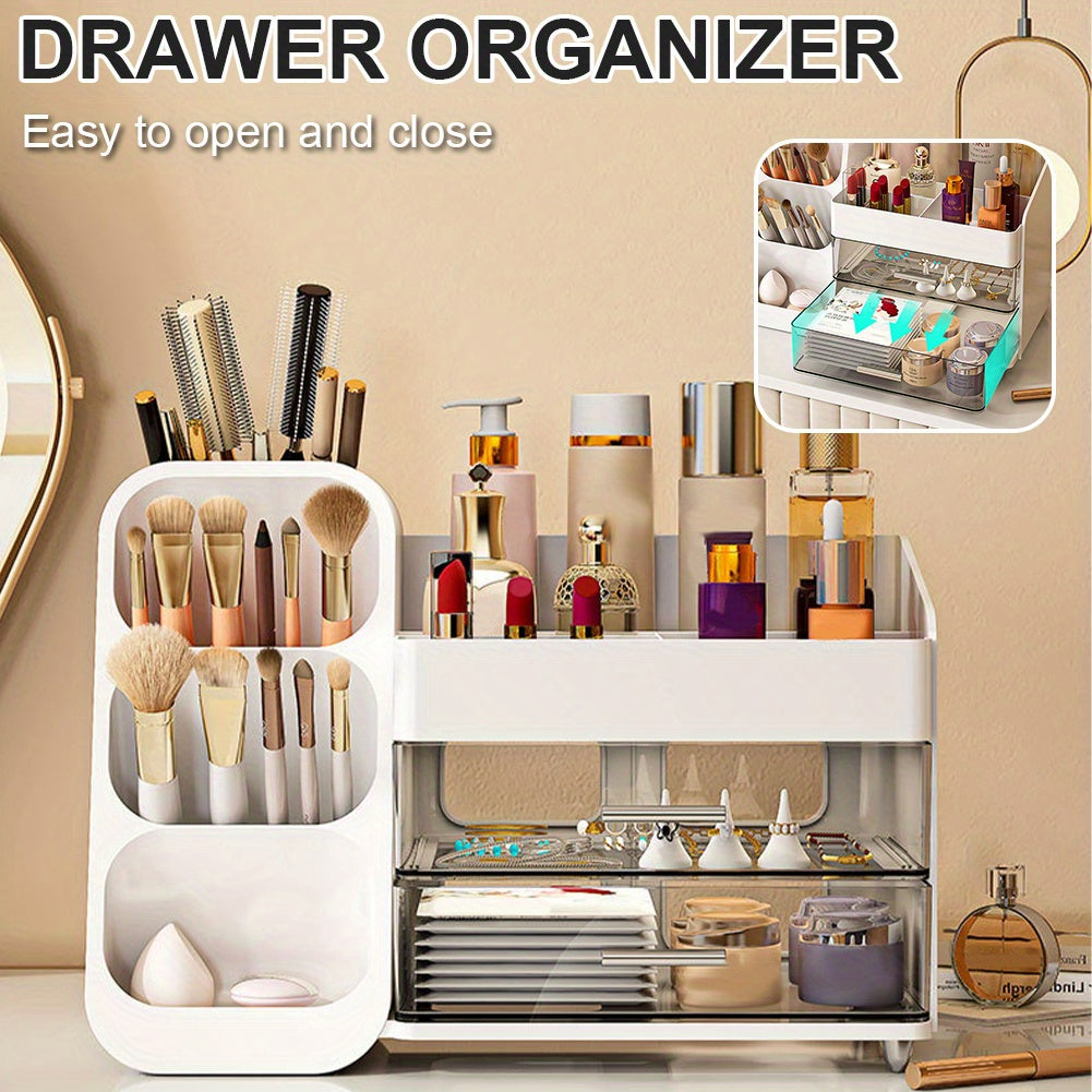 Plastic Desktop Organizer Makeup Organizer Box with Drawers Makeup Storage Box Dustproof Cosmetic Display Case for Lipstick Makeup Brush