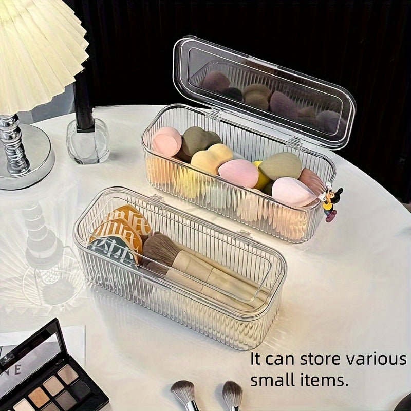 Clear Plastic Storage Box with Lid - Transparent, Stackable Organizer for Makeup Brushes, Hair Accessories, and Beauty Tools - Ideal for Bedroom or Bathroom Vanity, Makeup Storage Organizer