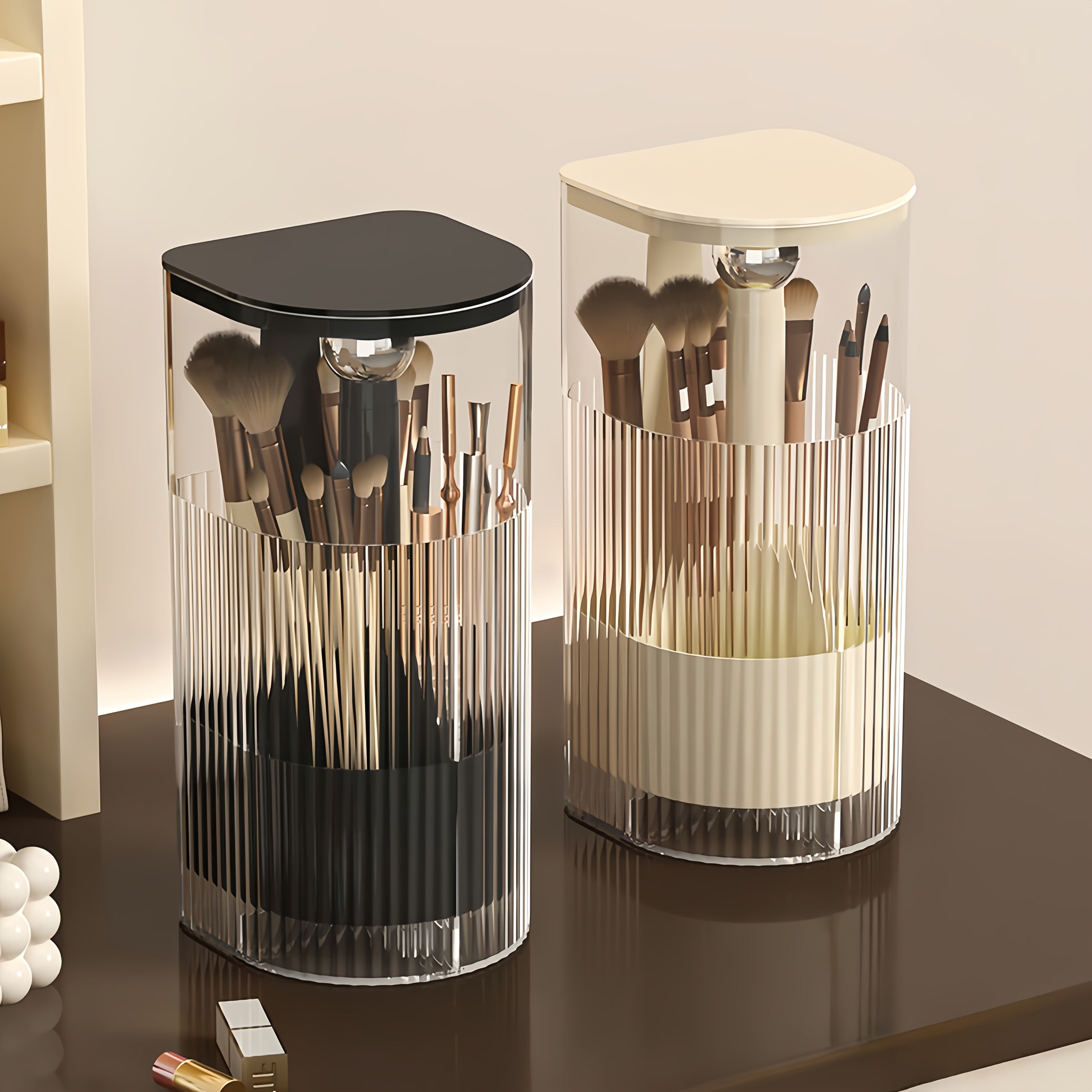 1pc, Makeup Brush Storage Tube, Push-To-Dust, High-End Dressing Table, Eyebrow Pencil, Powder Brush Rack, Automatic Lifting Brush Bucket.