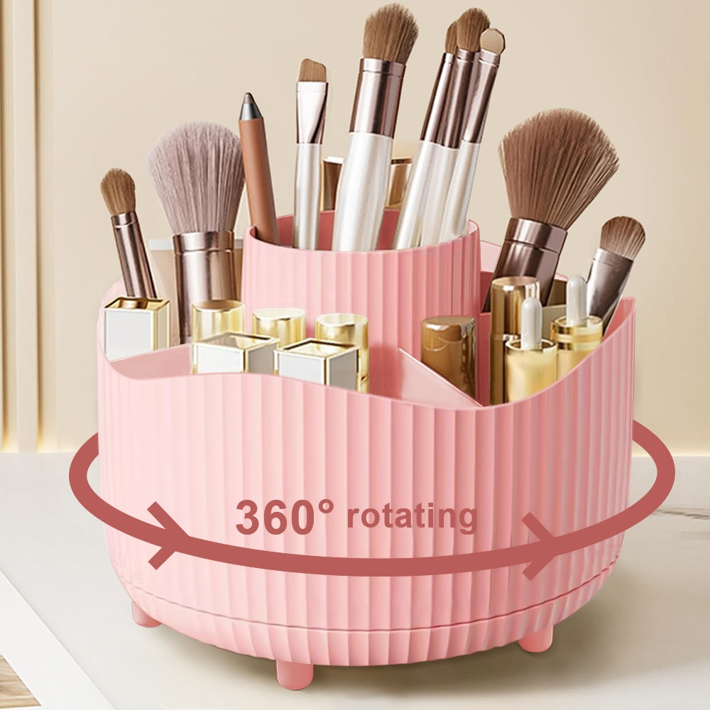 360° Rotating Cosmetic Organizer - Large Capacity Makeup Storage Case with Multiple Compartments for Brushes, Eyebrow Pencils, Eyeshadow & Stationery - Durable Plastic, Ideal for Home & School Use, 9pcs Style Options, Makeup Vanity Desk, Sleek Design,