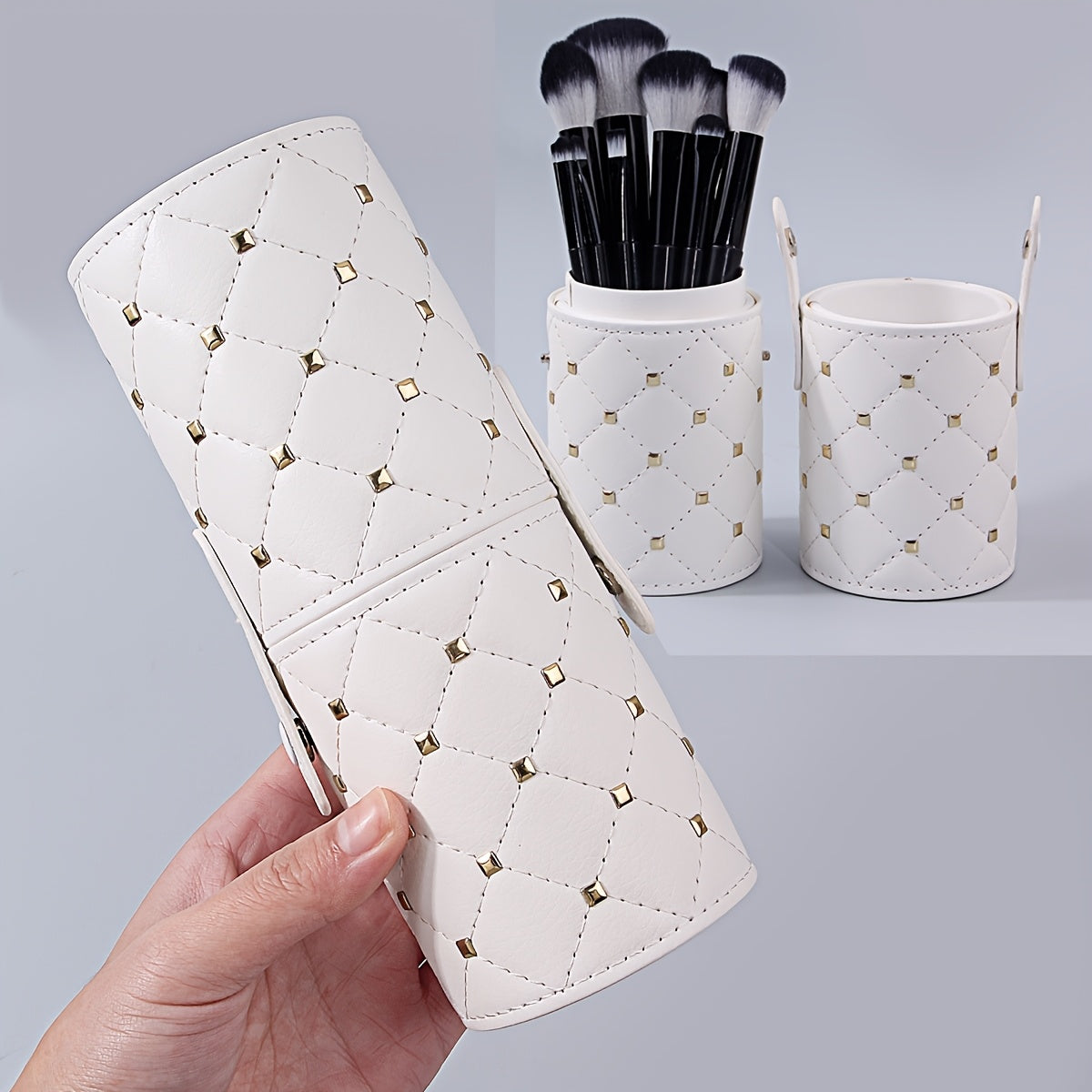 1pc Luxury Faux Leather Makeup Brush Holder, Waterproof Dustproof Large Capacity Cosmetic Storage Case, Multi-functional Unscented Beauty Organizer Tool