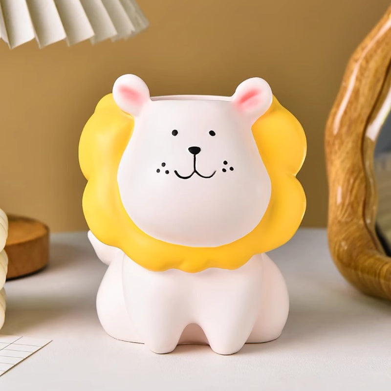 1pc Cute Lion Makeup Brush Organizer with Brush Holder - Makeup Vanity Decor, Desk Organizer, Cute Lion Face Cosmetic Storage for Women, Girls, Home or Salon Decoration - Lightweight Decoration, Playful Design, Unfinished Texture, Sturdy Construction,