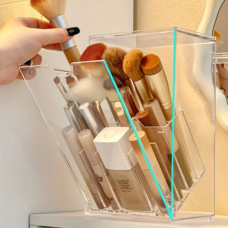 Clear Plastic Makeup Brush Organizer - Flip-Top Cosmetic Storage Box for Desk, Under 3.2 Cubic Feet Capacity, Jewelry Making Display & Packaging Supplies, Beading&Jewelry Making