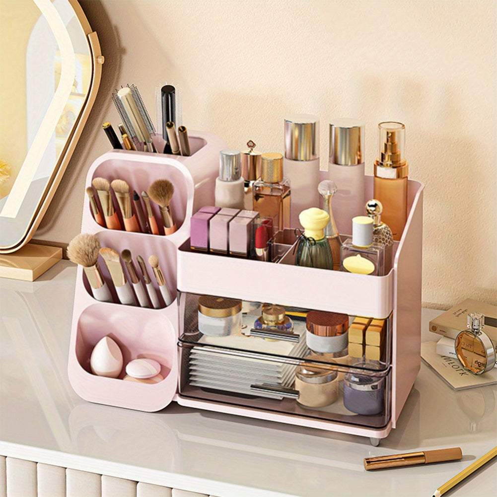 Plastic Desktop Organizer Makeup Organizer Box with Drawers Makeup Storage Box Dustproof Cosmetic Display Case for Lipstick Makeup Brush