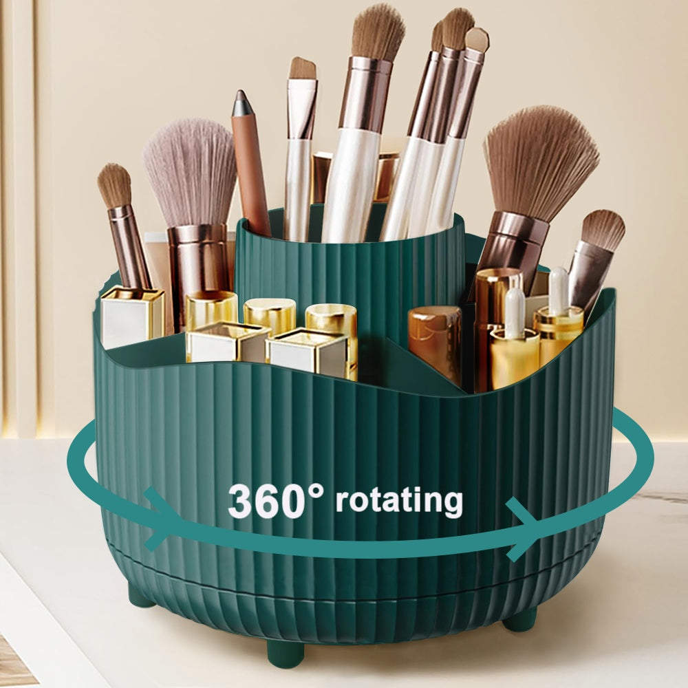 360° Rotating Cosmetic Organizer - Large Capacity Makeup Storage Case with Multiple Compartments for Brushes, Eyebrow Pencils, Eyeshadow & Stationery - Durable Plastic, Ideal for Home & School Use, 9pcs Style Options, Makeup Vanity Desk, Sleek Design,