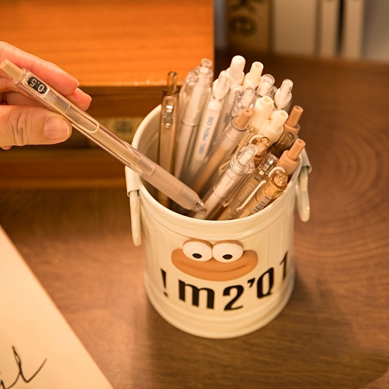 2pcs Cute Big Mouth Design Office Pencil Case Makeup Brush Storage Bucket Suitable For School, Office, Desktop Storage Gift Stickers Can Be Designed By Yourself