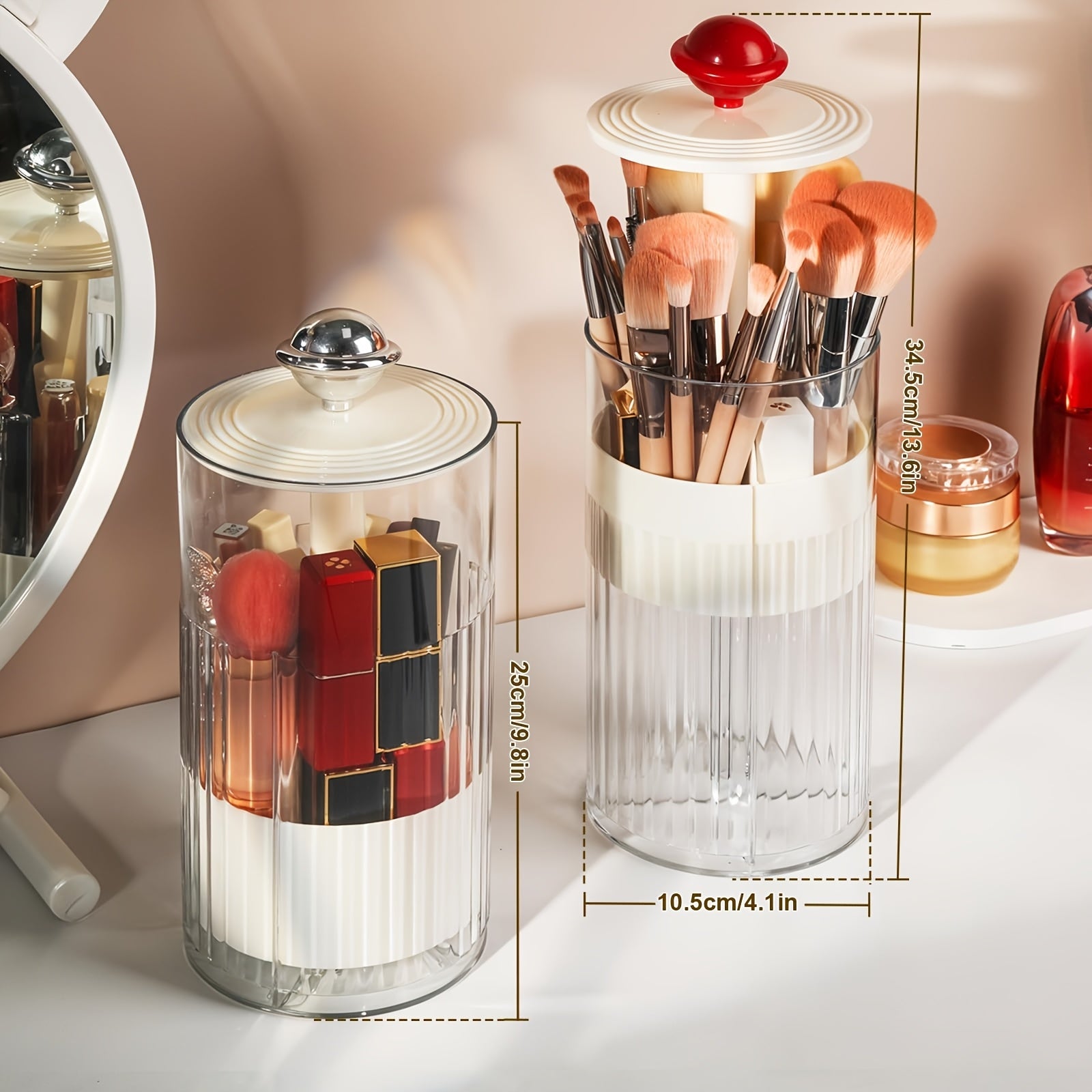 Automatic Raising Makeup Brush Organizer with Lid, Transparent Waterproof & Dustproof Storage Holder for Vanity, Bathroom - No Brush Hair Clogging (Random Color), Makeup Storage Solution|Modern Aesthetic Organizer|Durable Plastic Material, Makeup
