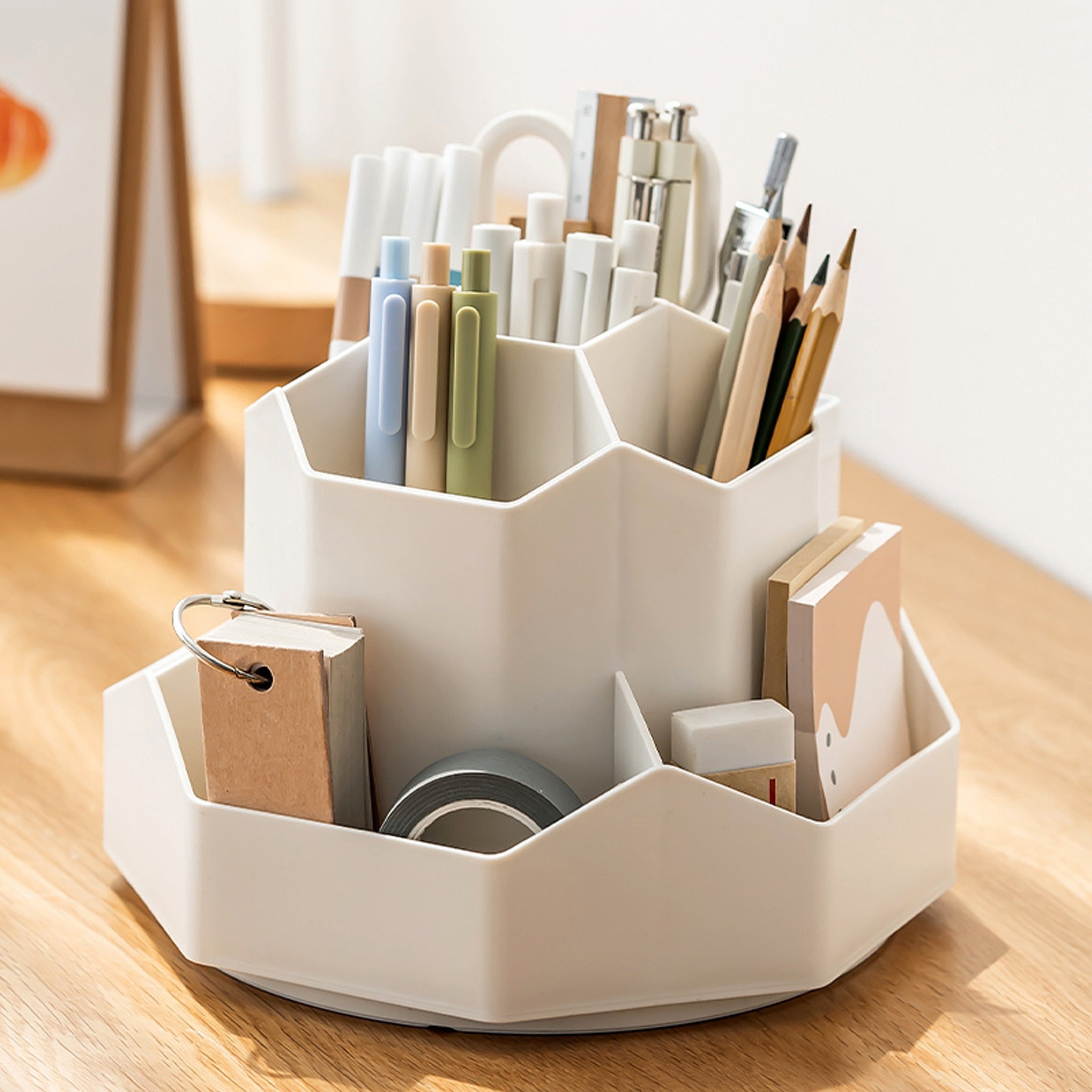 1pc Large Capacity Multi-Compartment Pen Holder and Makeup Brush Organizer for Desk and Home Office with Desktop Cosmetic Storage Box and Art Supply Storage