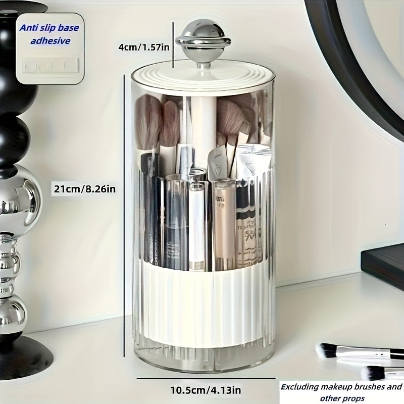 [Makeup Brush Holder] Transparent Press-to-Lift Makeup Brush Holder - Suitable for 5 Family Members - Dustproof Vanity Cosmetic Storage Box - Automatic Lifting Eyebrow Pencil and Brush Bucket - High-End Organizer - Advanced Texture Desktop Press-to-Lift