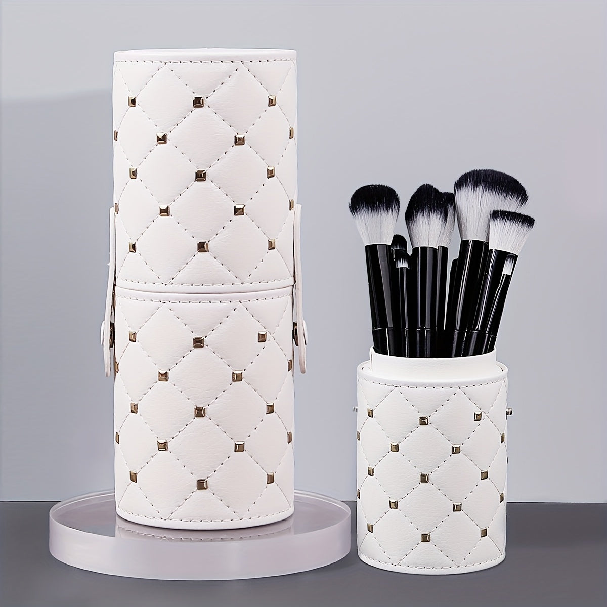 1pc Luxury Faux Leather Makeup Brush Holder, Waterproof Dustproof Large Capacity Cosmetic Storage Case, Multi-functional Unscented Beauty Organizer Tool