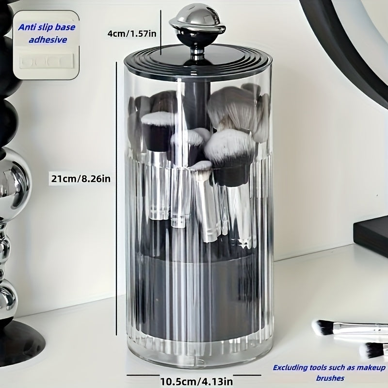 [Makeup Brush Holder] Transparent Press-to-Lift Makeup Brush Holder - Suitable for 5 Family Members - Dustproof Vanity Cosmetic Storage Box - Automatic Lifting Eyebrow Pencil and Brush Bucket - High-End Organizer - Advanced Texture Desktop Press-to-Lift